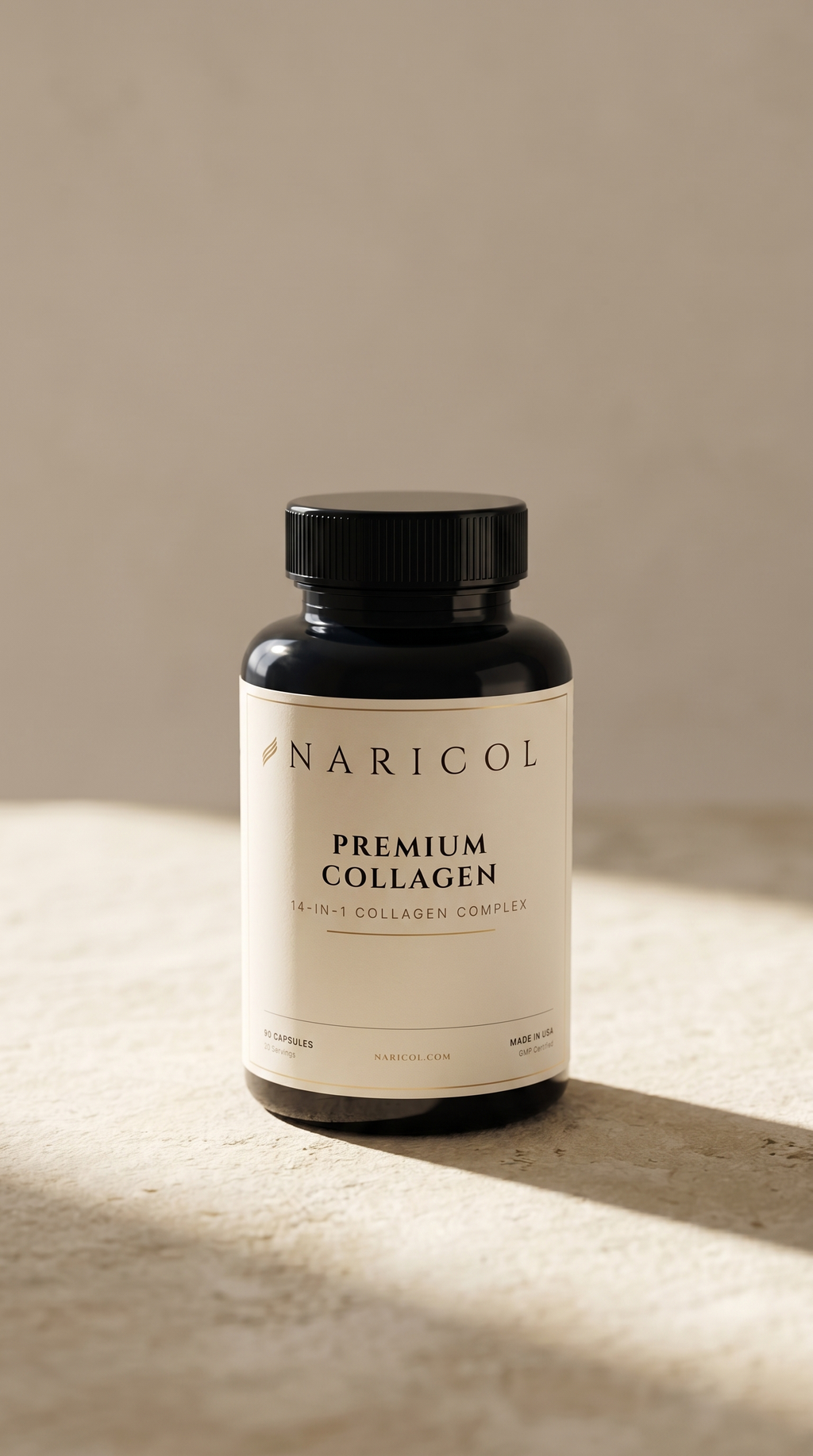 Naricol homepage hero mobile 9x16 — bottle portrait for mobile banner