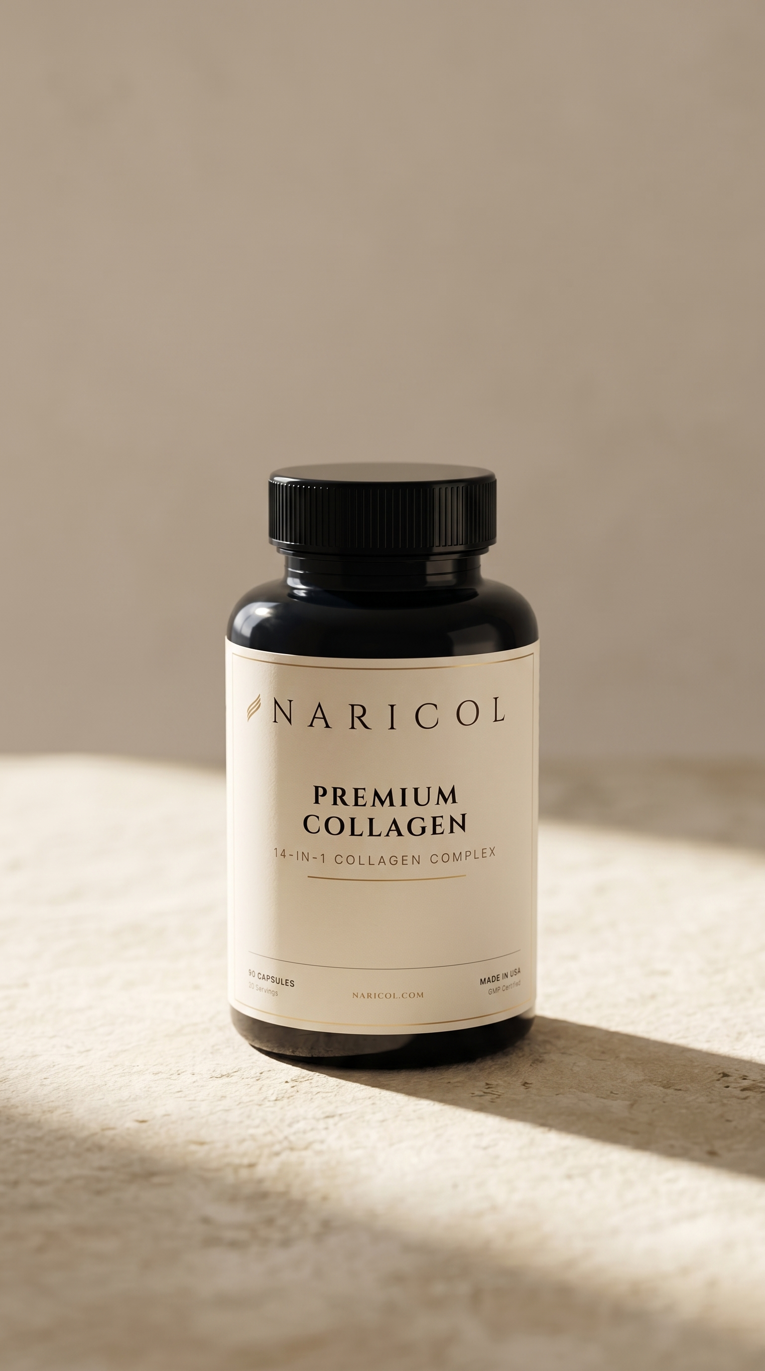 Naricol homepage hero mobile 9x16 — bottle portrait for mobile banner